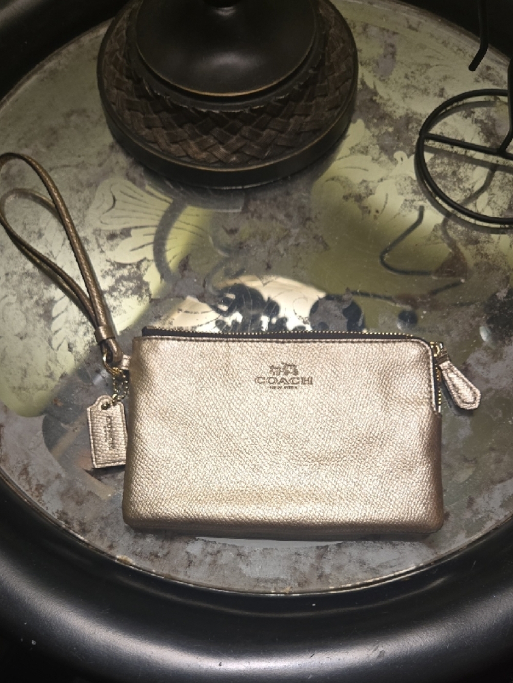 Coach Metallic Gold Leather Wristlet Clutch - Picture 1 of 9